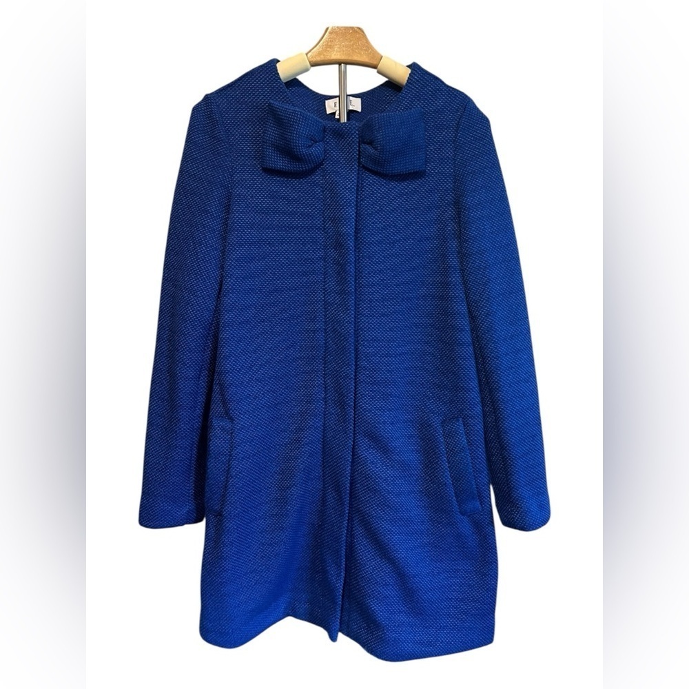 Elle Royal Blue Bow Collar Textured Coat Size Small - Picture 2 of 13